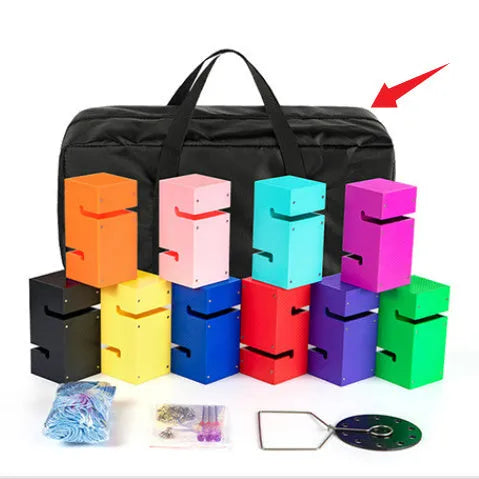 Team building game equipment with ABS plastic tower blocks and pull ropes for outdoor group activities