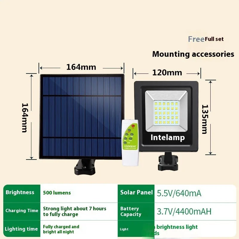 Outdoor solar-powered LED light with IP65 waterproof rating for courtyard and garden illumination