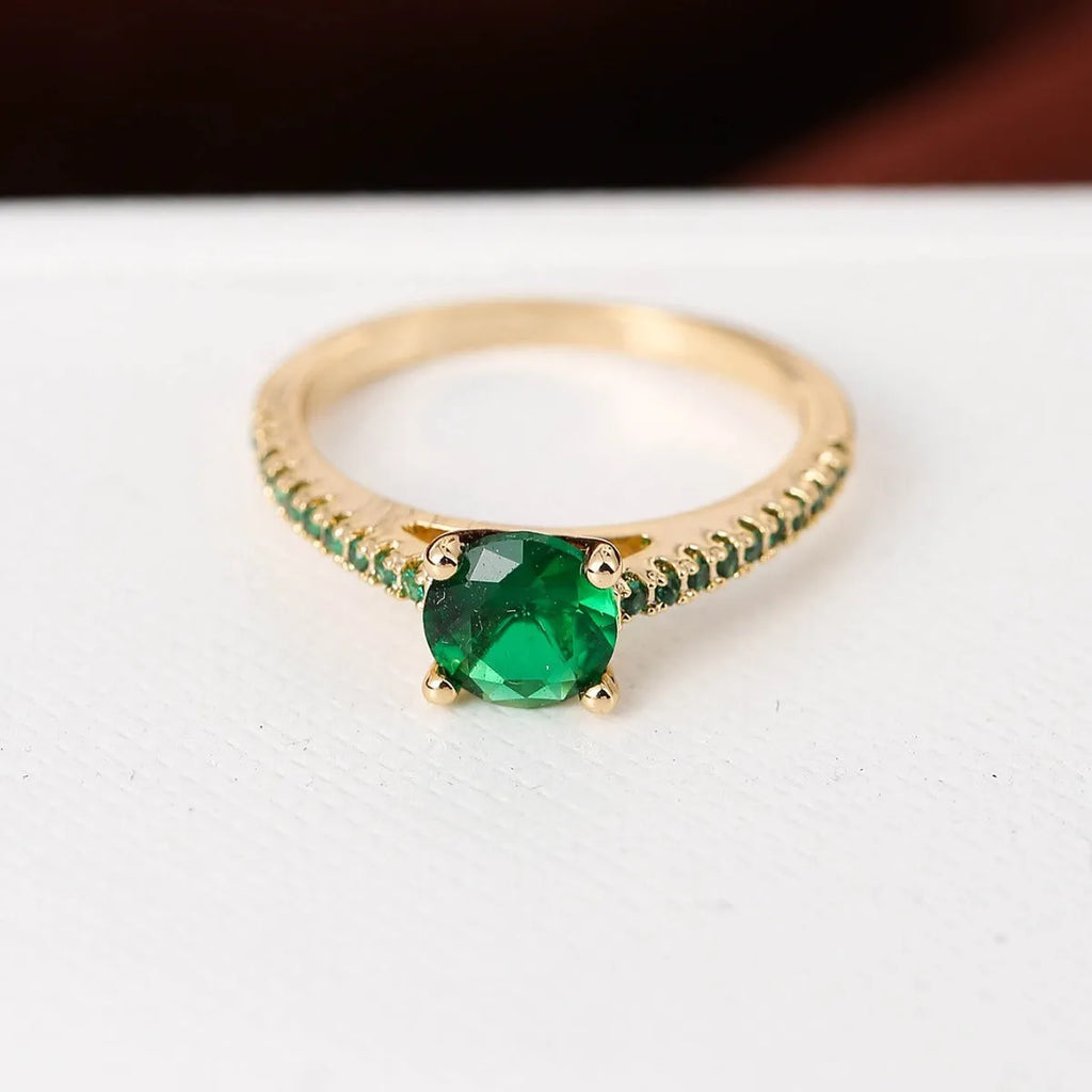 Geometric hexagon zircon copper ring in gold rose red electroplated finish, size UK 7.