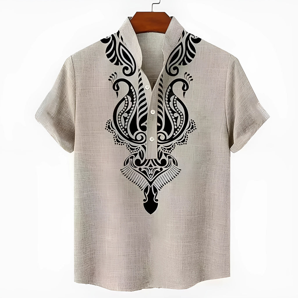 Men's striped casual shirt with personalised button closure in loose fit polyester fabric