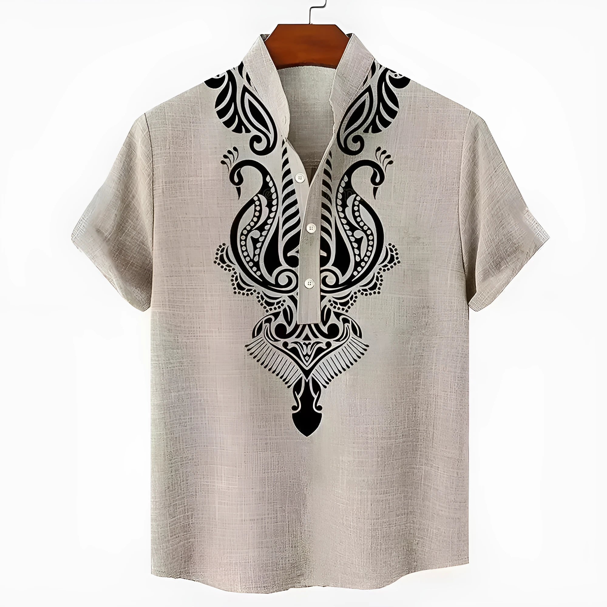 Men's striped casual shirt with personalised button closure in loose fit polyester fabric