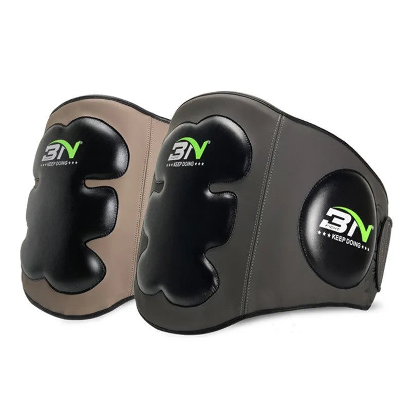 Boxing chest protection target with adjustable waist strap in dark grey or khaki colour