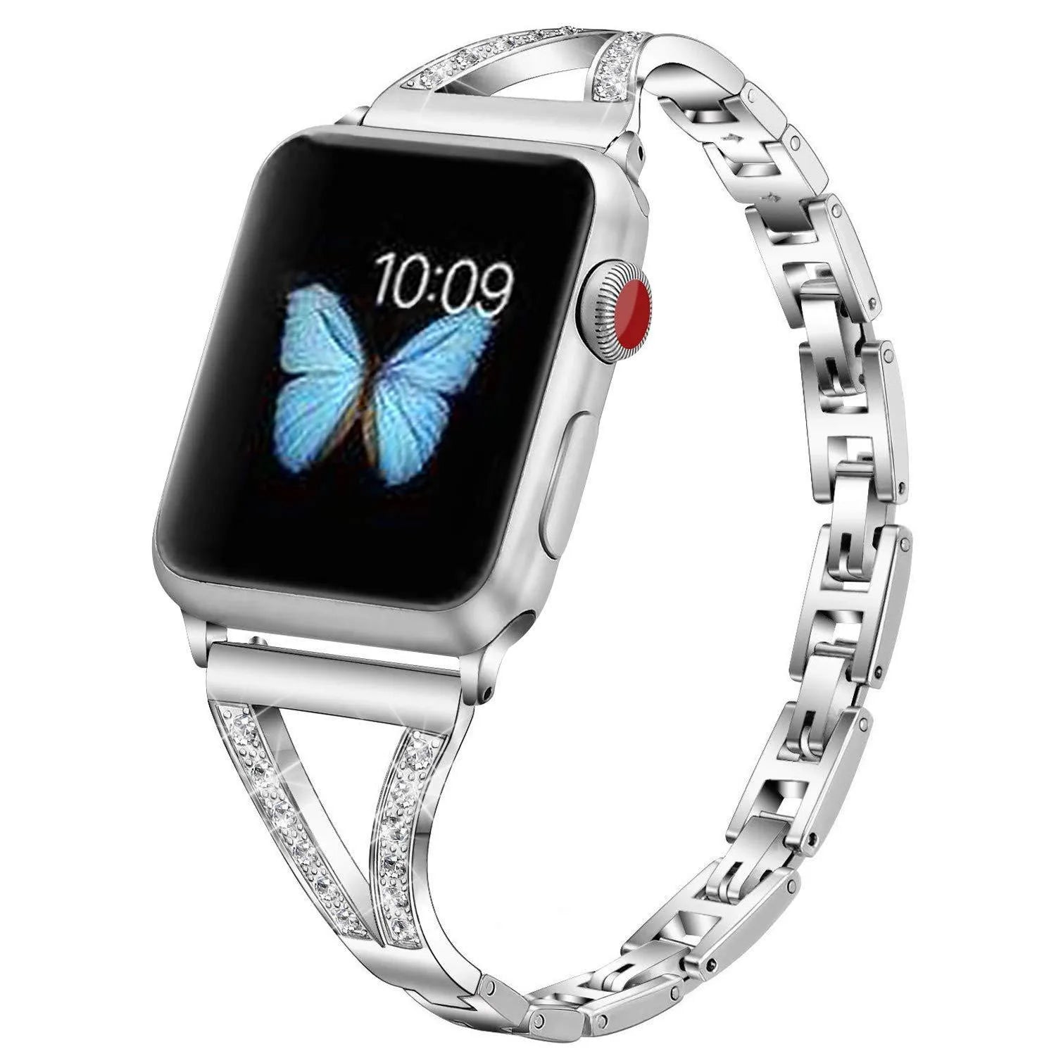 Zinc alloy Apple Watch strap with herringbone diamond pattern in multiple colour options