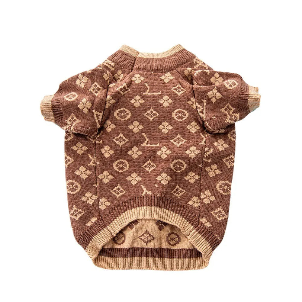 A thick wool dog sweater for winter available in multiple sizes and colours.