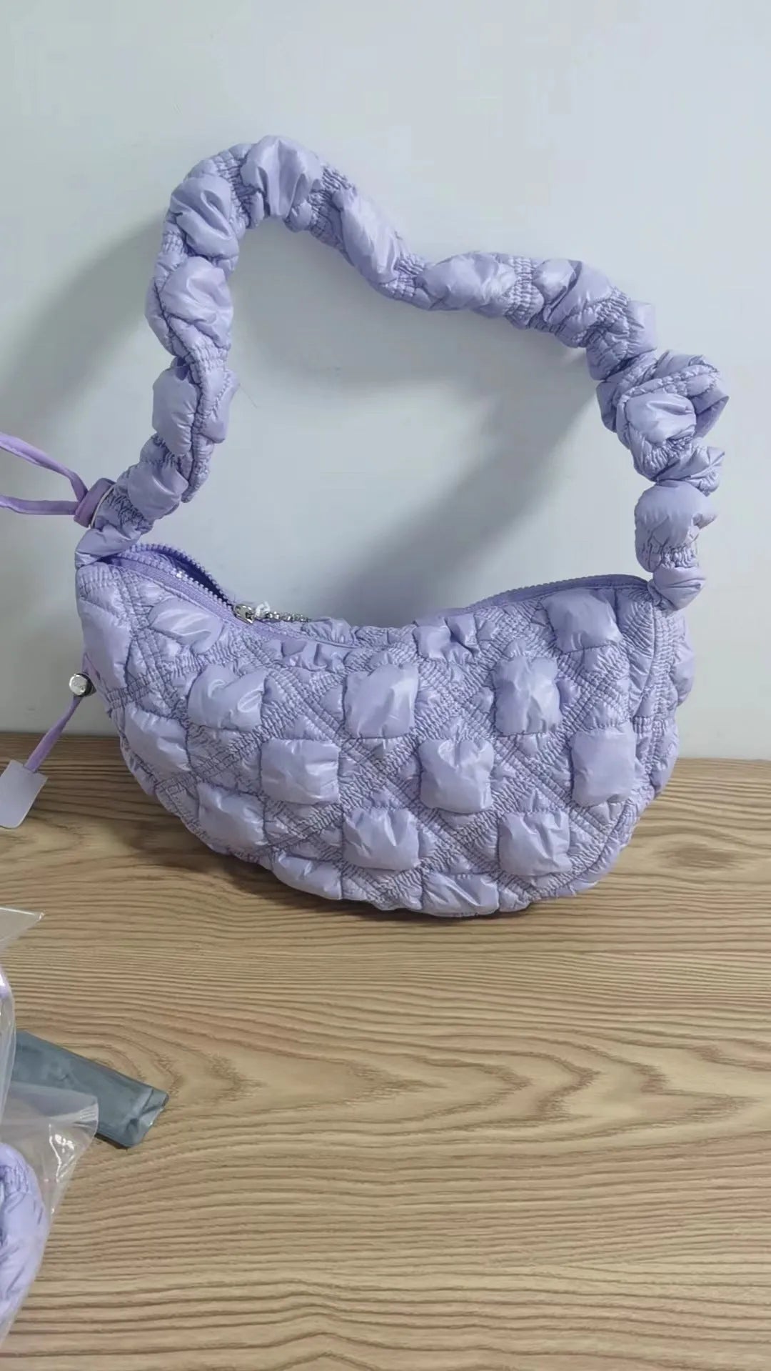 Women's nylon underarm shoulder bag in solid colour with adjustable strap