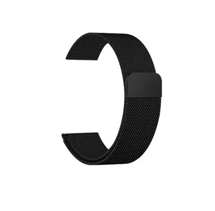 Stainless steel metal watch strap replacement band in silver, black, gold, and rose gold colours.