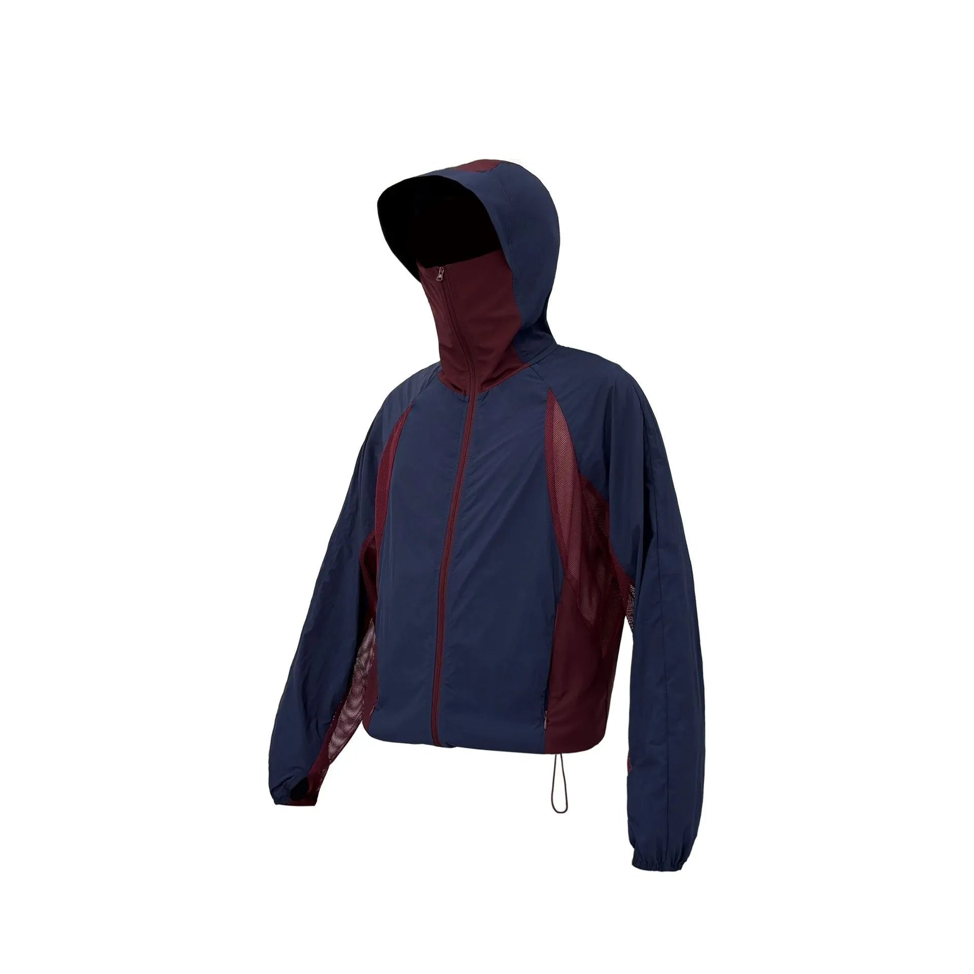 Mesh stitching sun protective nylon clothing in desert brown, red, blue, and light grey colours