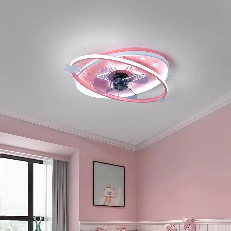 Blue modern children's bedroom ceiling fan light with acrylic shade and remote control