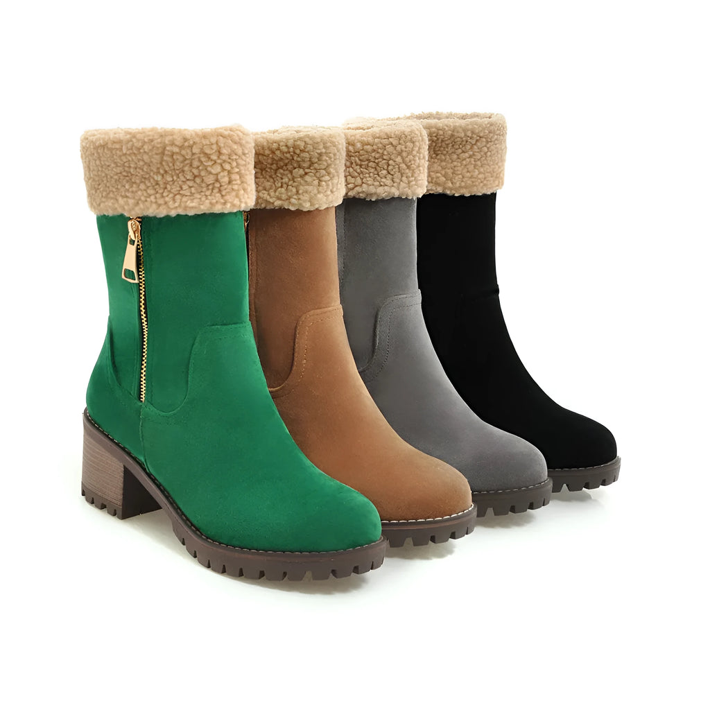 Men's waterproof snow boots with lace-up front and fleece lining in black, grey, green or orange colours