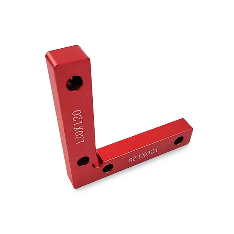 Aluminium woodworking right angle positioning block with scale markings for jigsaw fixtures