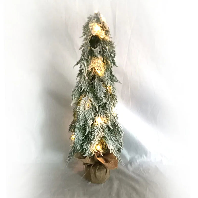 24-inch desktop Christmas tree with LED lights and PE simulation snow sprayer decoration