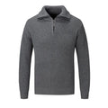 Men's solid colour slim fit pullover sweater on a hanger.