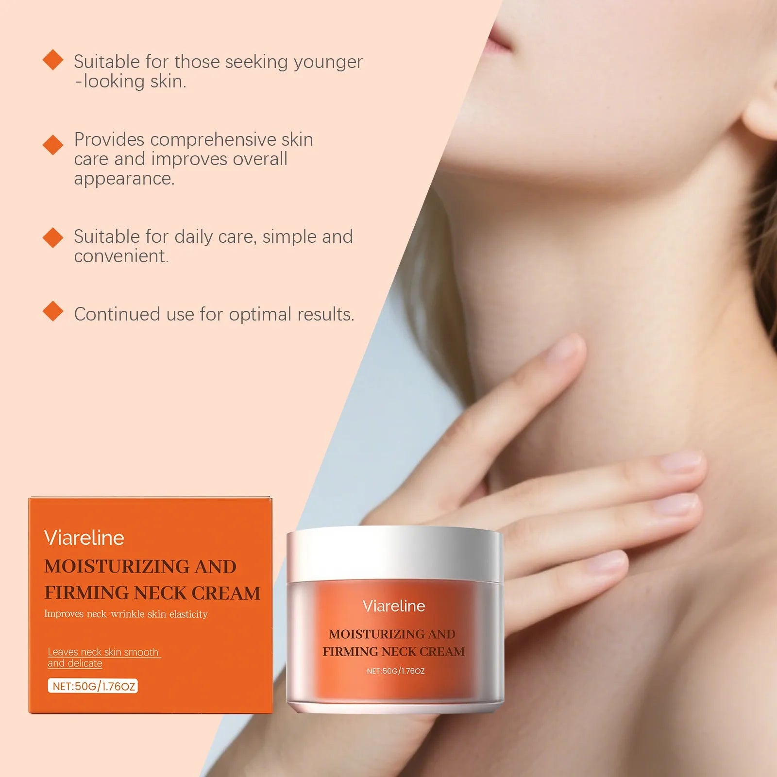 50g neck moisturising cream in 6.3cm square jar with pump dispenser