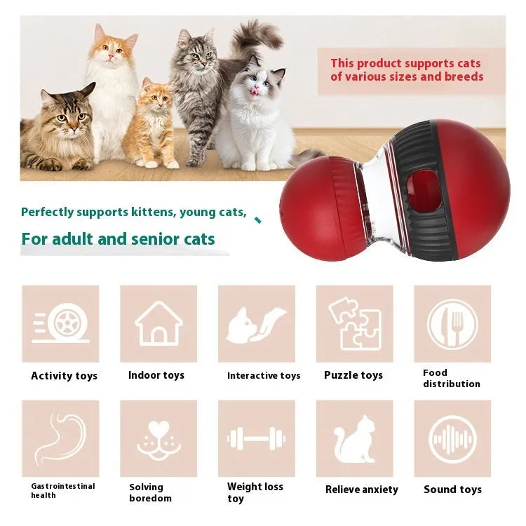 Colourful rotating cat toy with super ball and food compartments for interactive play