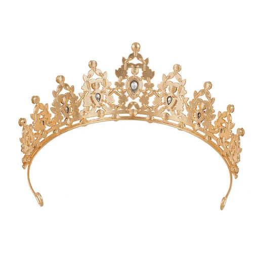 Baroque alloy crown headdress with full rhinestone coverage in KC gold or silver finish for bridal wear