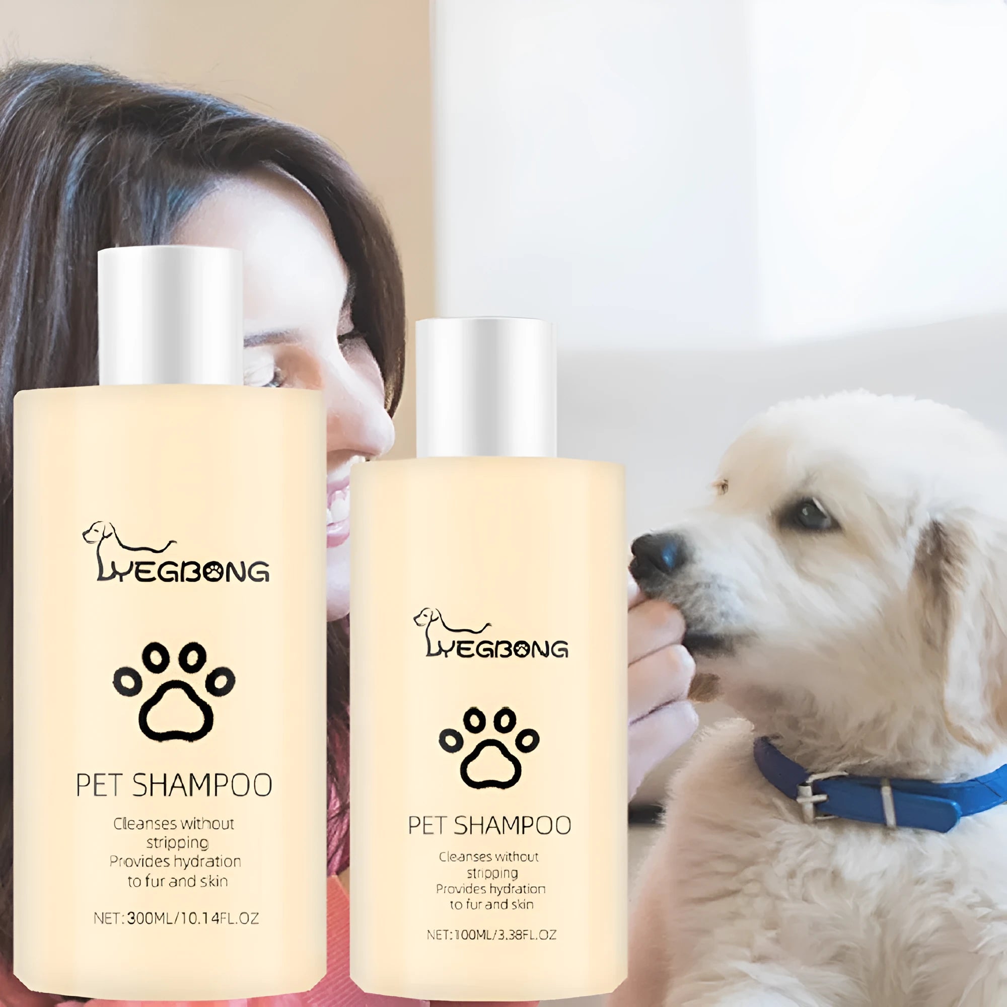 Pet shampoo bottle for dogs available in 100ml or 300ml sizes with mild formulation