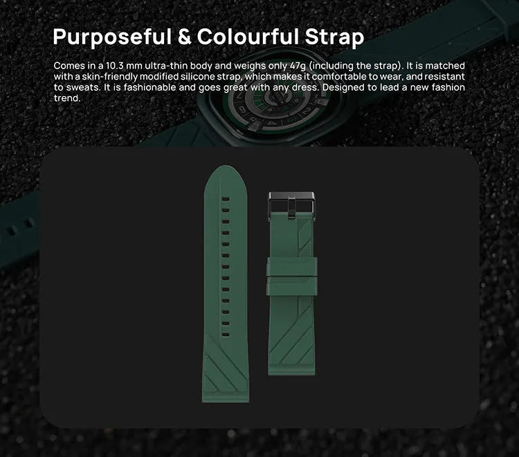 Smart bracelet watch with square touch screen display on adjustable silicone wristband in black colour