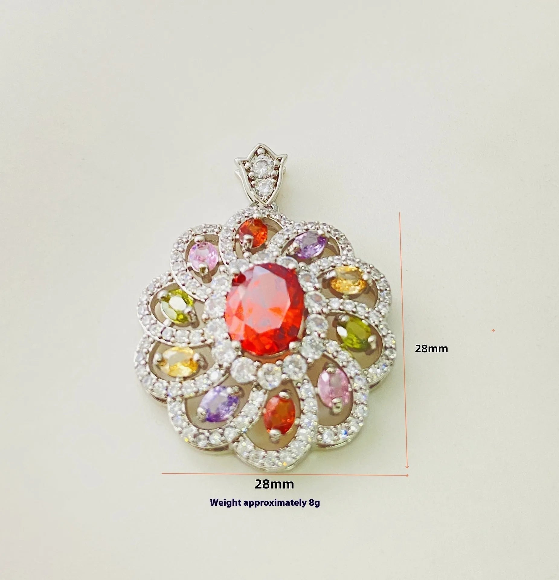 Women's floral zircon pendant necklace in gold, champagne gold, or platinum colour with optional chain