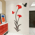 Lily flower 3D acrylic wall sticker in pink colour with dimensional stereo design