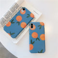 Retro orange design on blue plastic iPhone back cover case for multiple models.