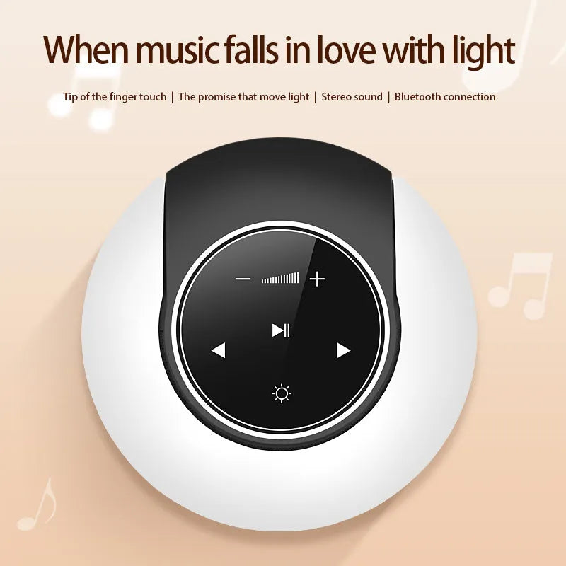 DEAMAK-1 Bluetooth speaker with integrated LED desk lamp showing folding design and touch controls