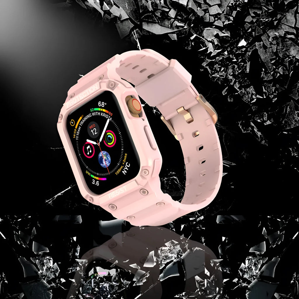 Apple Watch Series 8 compatible soft TPU sport strap in multiple colours showing 42mm and 38mm size options.