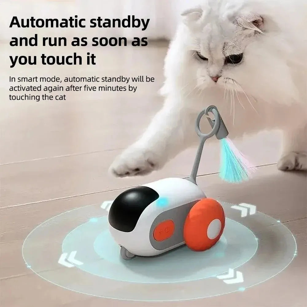 Blue smart cat toy car with feather teaser and remote control unit