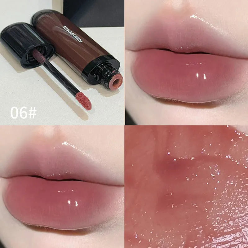 Black shiny Mirror Lip Lacquer with six colour shades displayed