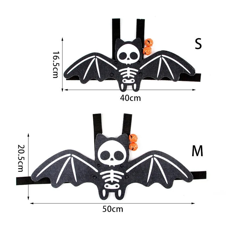 Halloween batwing costume for a cat on a mannequin, shown in orange pumpkin bat colour variant.