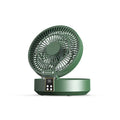 White portable folding desk fan with remote control and warm night light on a table