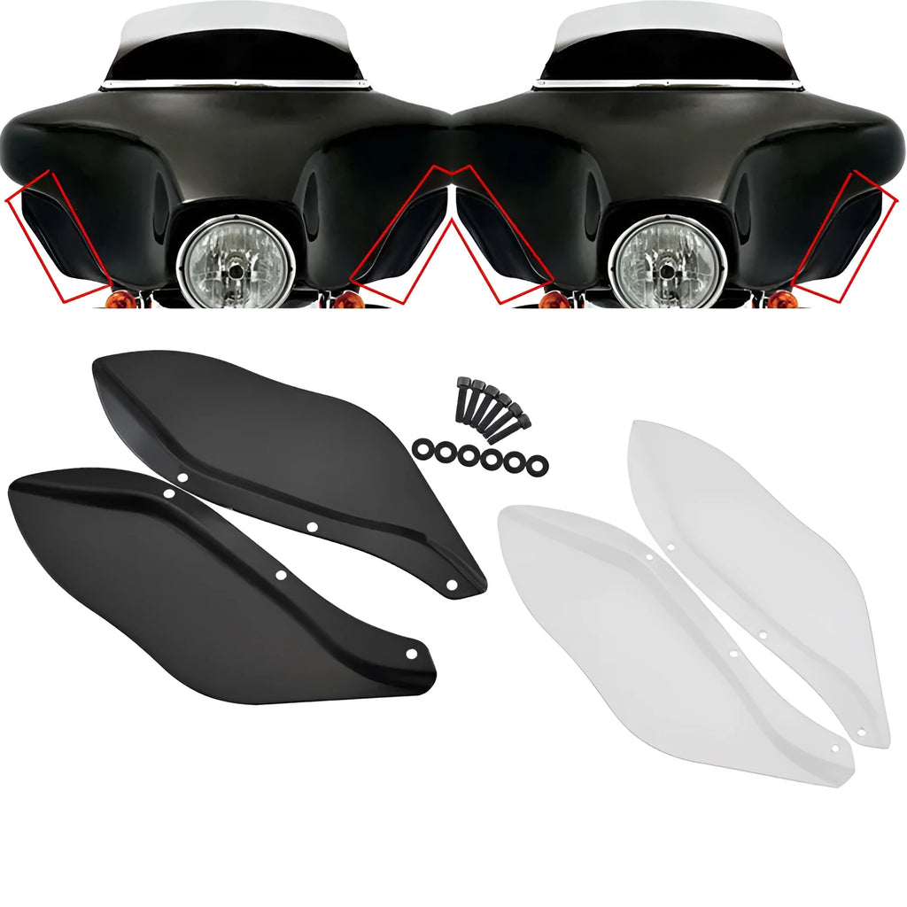 Harley-Davidson motorcycle side wing head covers in black and transparent options for FLHR FLHT FLHX models