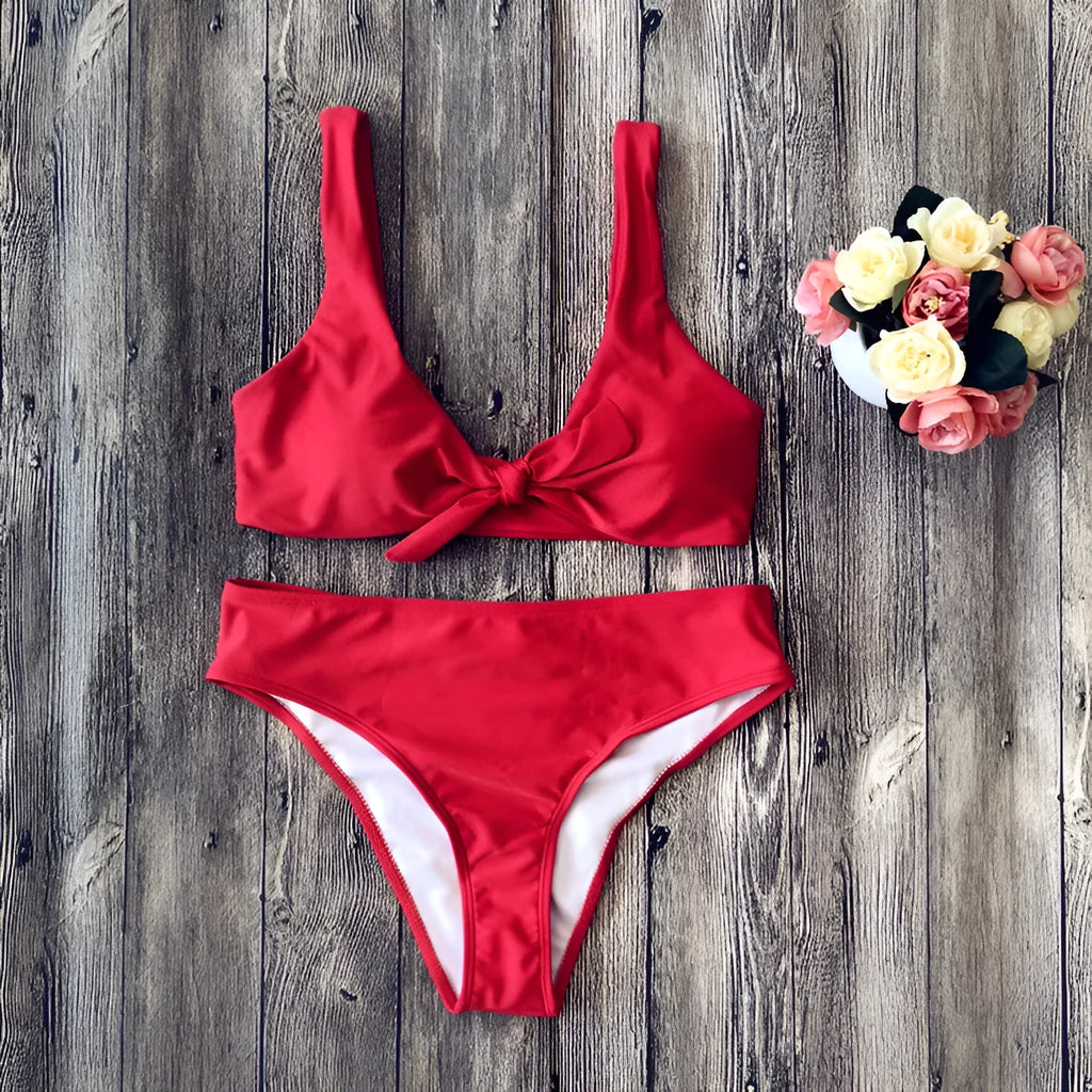 European American style pure colour bikini swimsuit in black, white, pink, red, wine red options