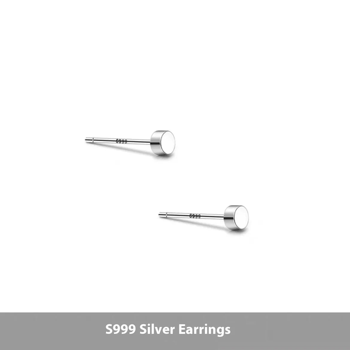 Sterling silver S999 flat ear bone studs in round geometry shape showing silver and black colour options