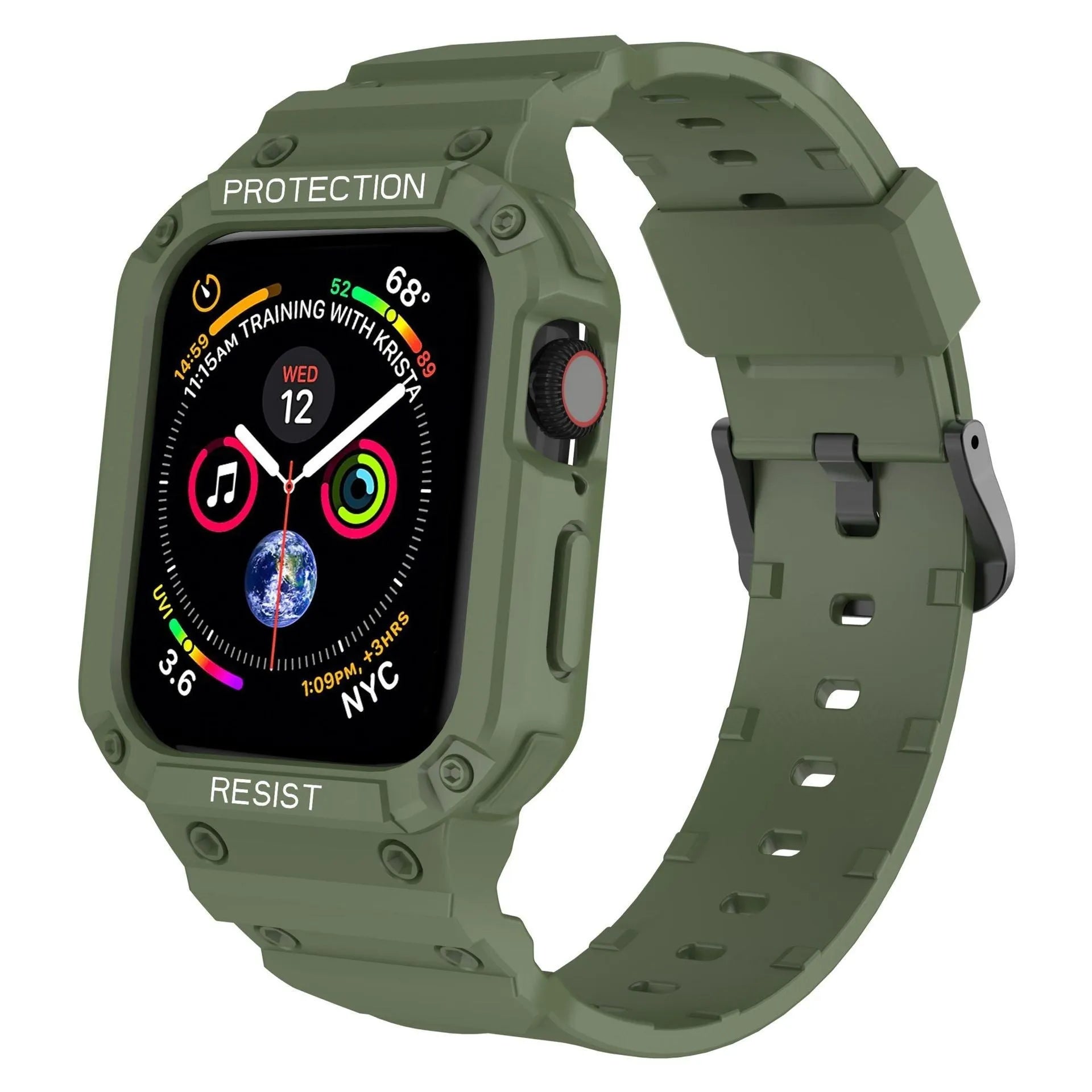 Apple Watch Series 8 compatible soft TPU sport strap in multiple colours showing 42mm and 38mm size options.