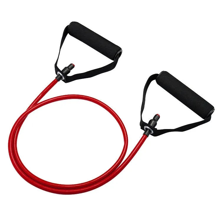 Colour-coded adjustable chest expander with TPE tension rope in yellow, green, red, blue, and black resistance levels