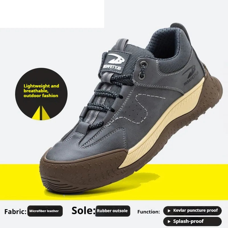 Flyknit leather work shoes with rubber sole in black, shown in a size 42.
