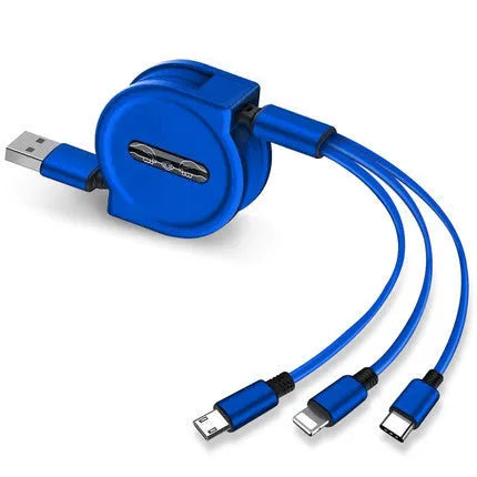 3 in 1 telescopic charging cable extended to 120 cm length with multiple connector options