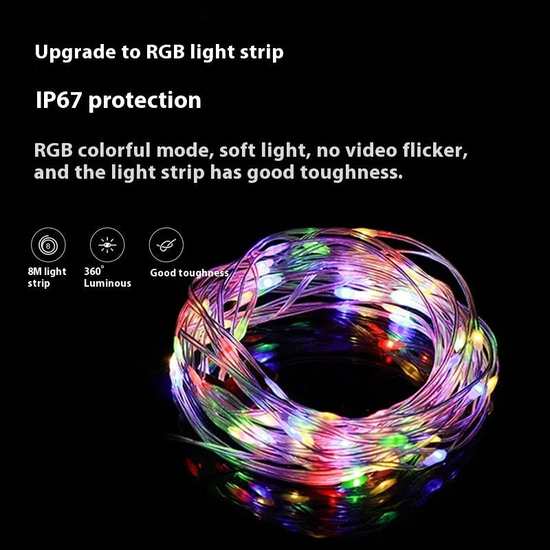 Rechargeable outdoor string lights with 30 LED beads in 8 metre length for camping and garden use