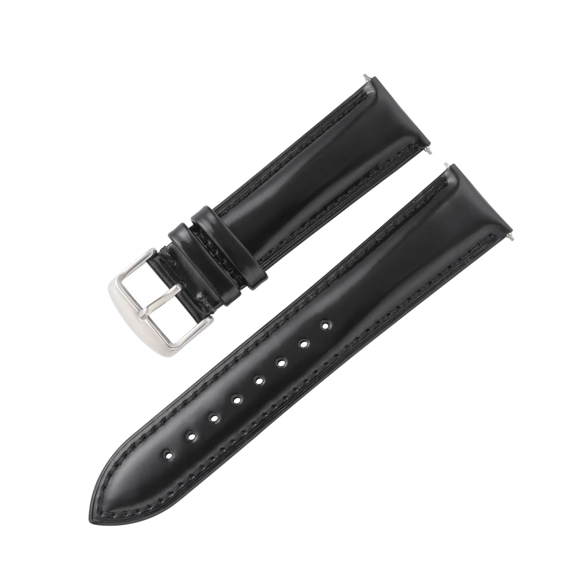 Quick release leather watch strap in bright cowhide, shown in various colours and widths on a watch
