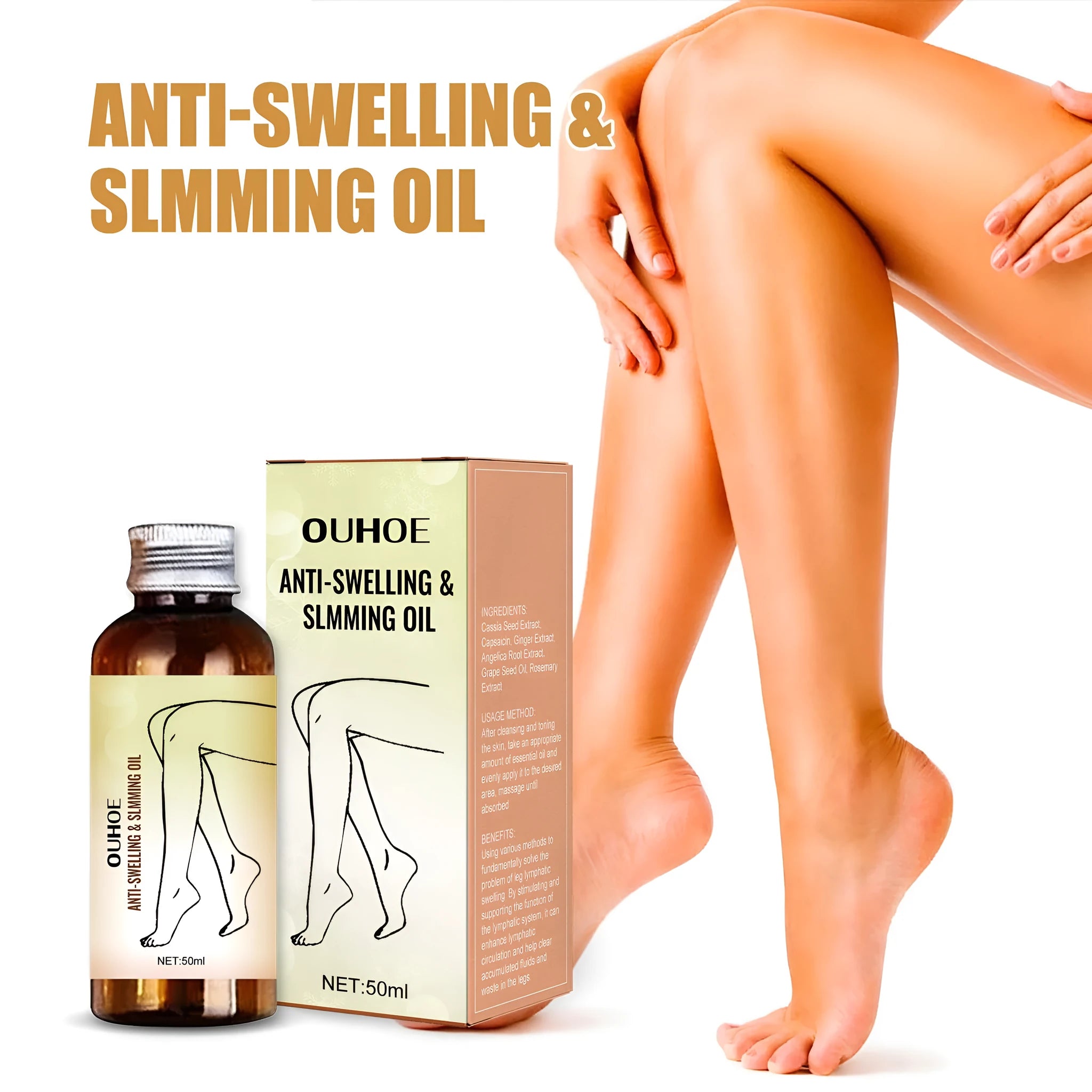 50ml essential oil bottle for body massage with botanical extracts including cassia seed and capsaicin