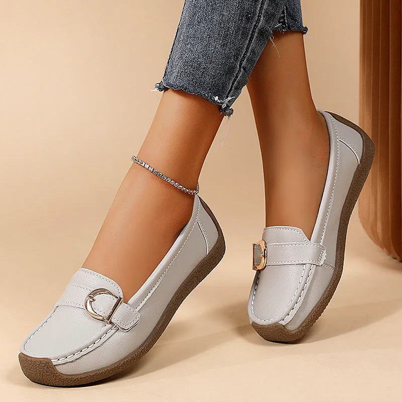 Women's casual loafers with round toe, artificial PU upper, and beef tendon sole in multiple colours