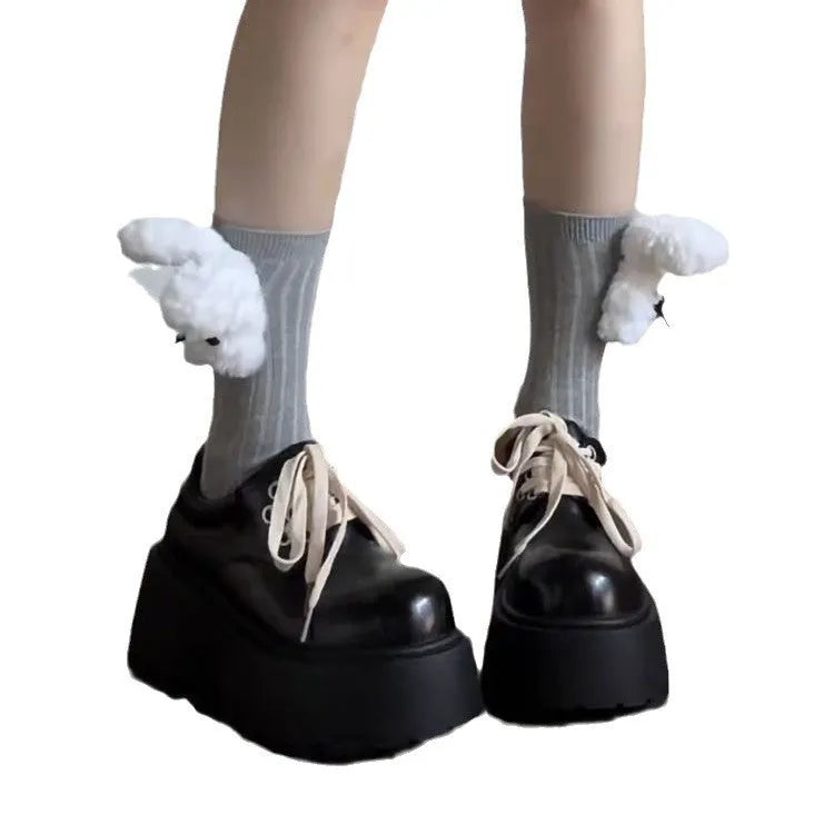 Matte black women's lace-up shoes with a chunky 6-8cm heel and round toe.