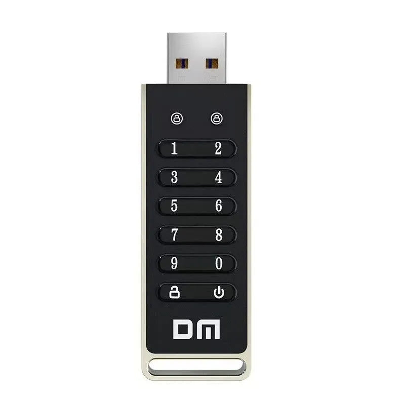 64GB metal USB flash drive with fingerprint scanner and encryption button for secure file storage