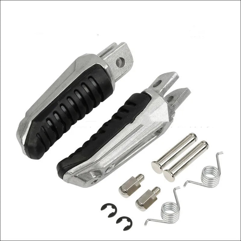 Black aluminium alloy motorcycle footpegs and mounting hardware set for Suzuki GSX1300R, V-Strom, GSX650F, GSX1400