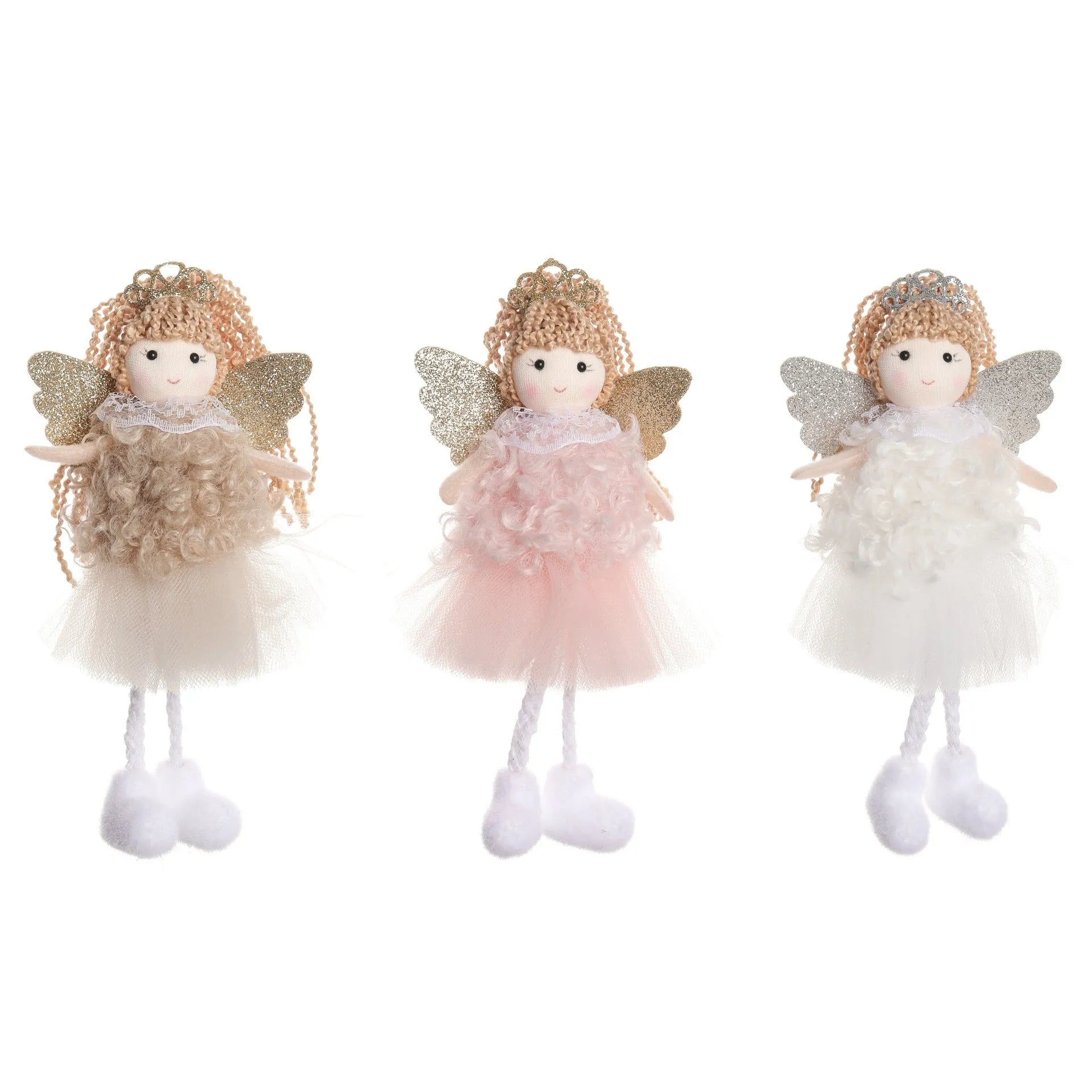 Cloth Christmas angel hair pendant for a girl's high ponytail in white, pink, or khaki colour