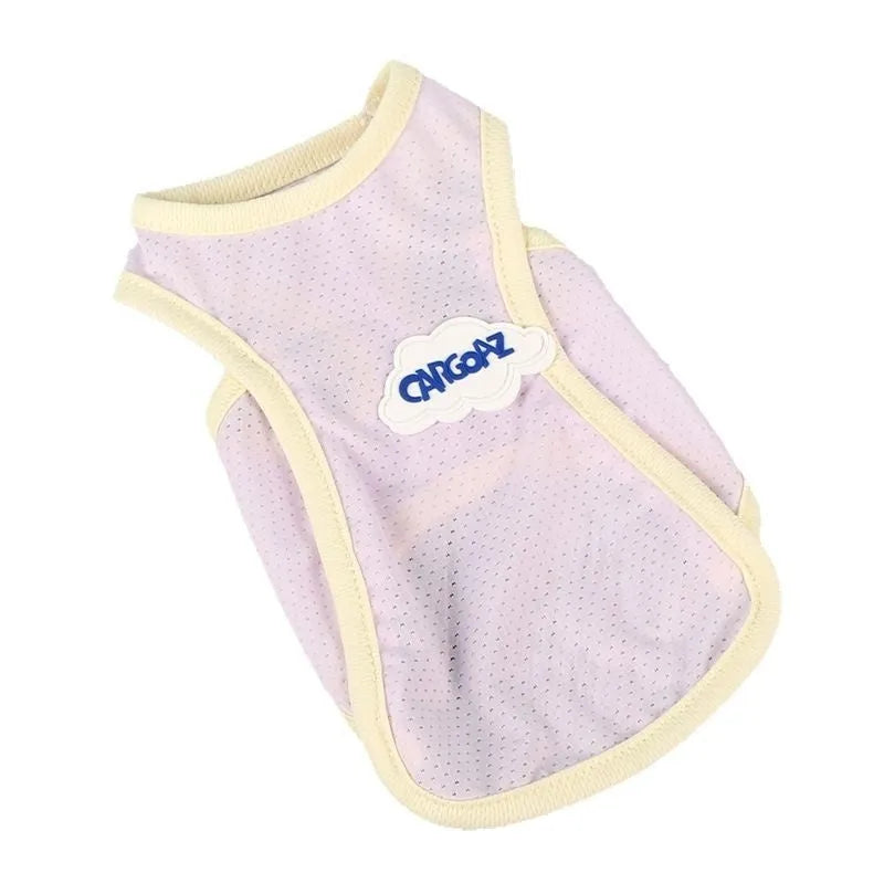 Cat wearing thin polyester summer vest in grass green colour with sports style design