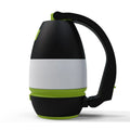 Black green foldable 3-in-1 LED lamp showing adjustable head and compact size for camping and desk use