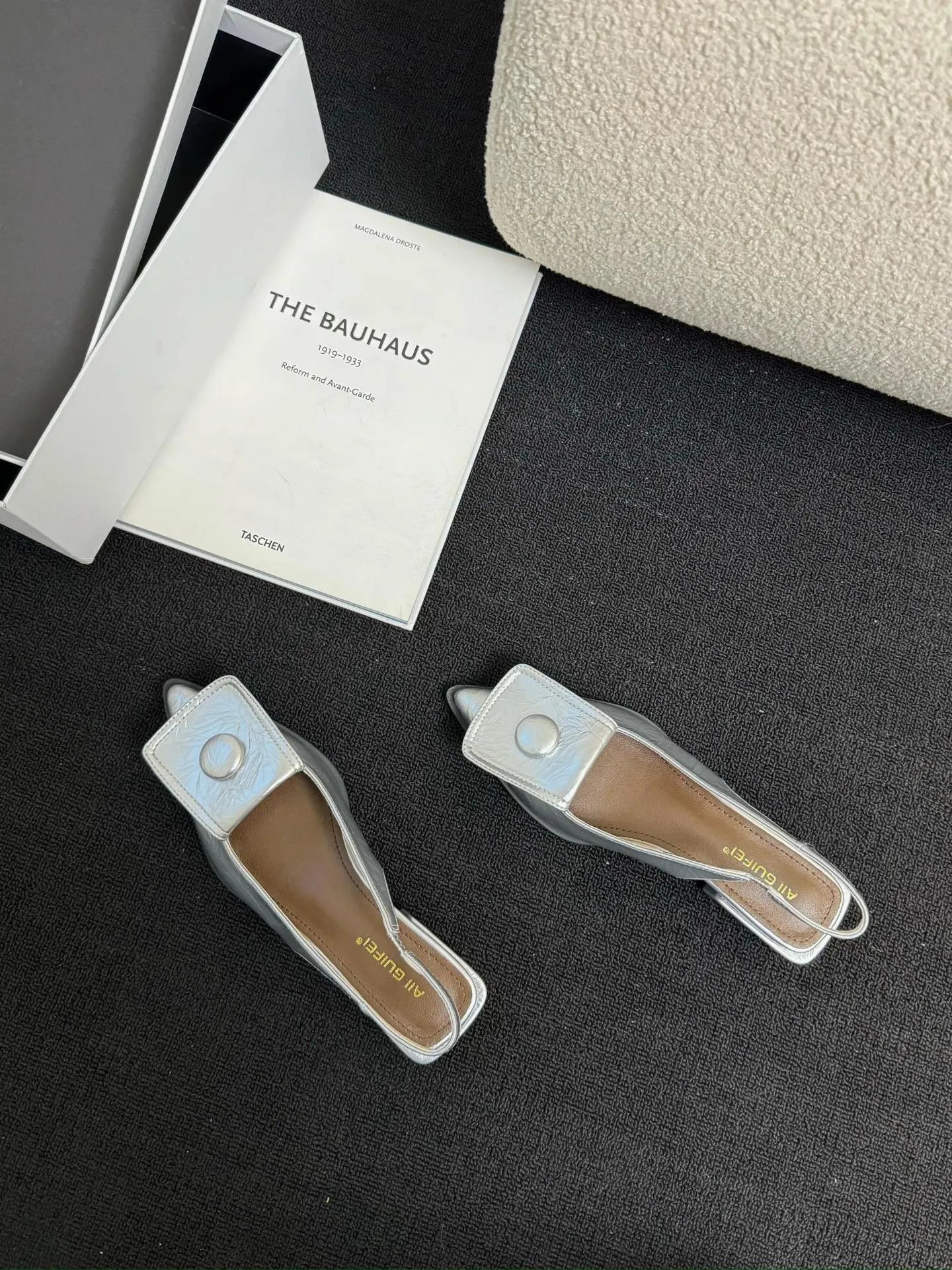 Women's low heel pointed toe sandals with back strap in apricot, black, brown, and silver colours.
