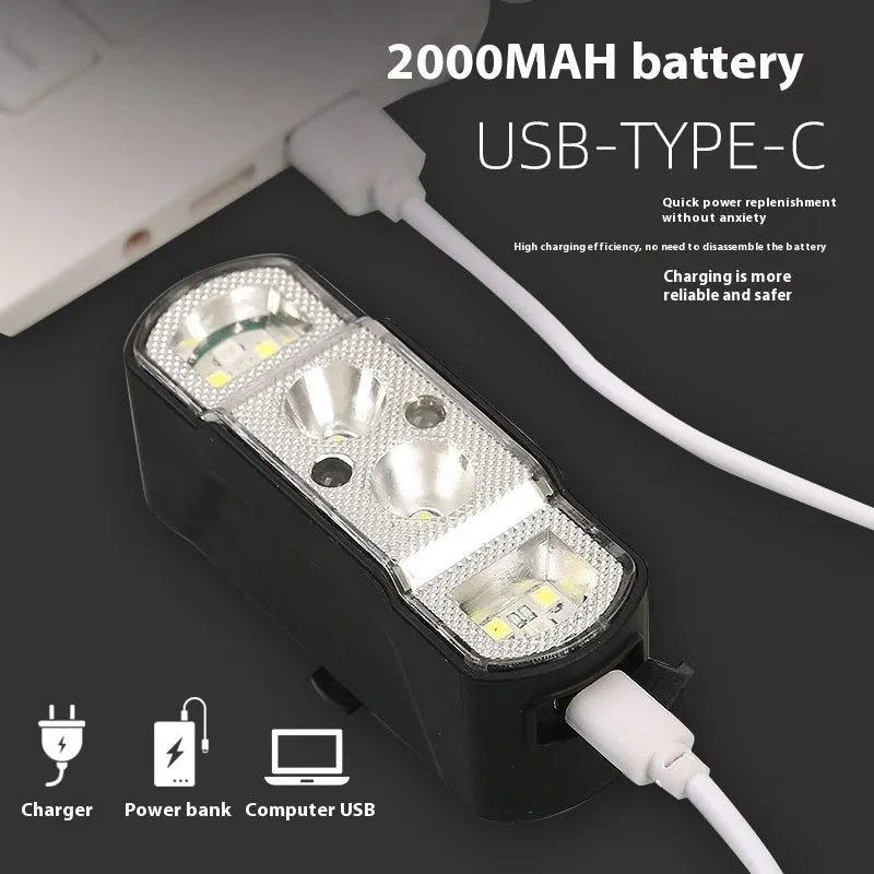 Black USB rechargeable bicycle headlight with 350 lumen LED for handlebar mounting.