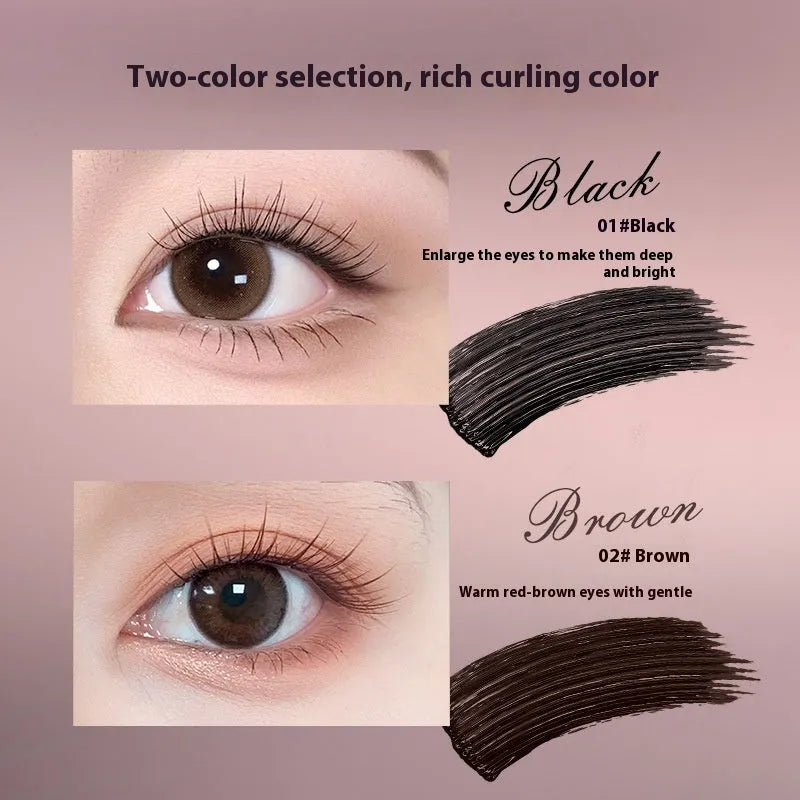 Mascara tube for long curling and long-lasting wear in black and brown colour options.